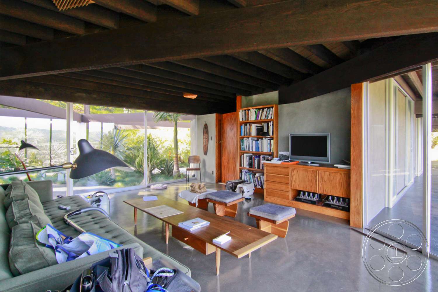 Retro 19 - indoors, wood, furniture, table, room, living room, couch, plywood, hardwood, animal, bird, monitor, display, bookcase