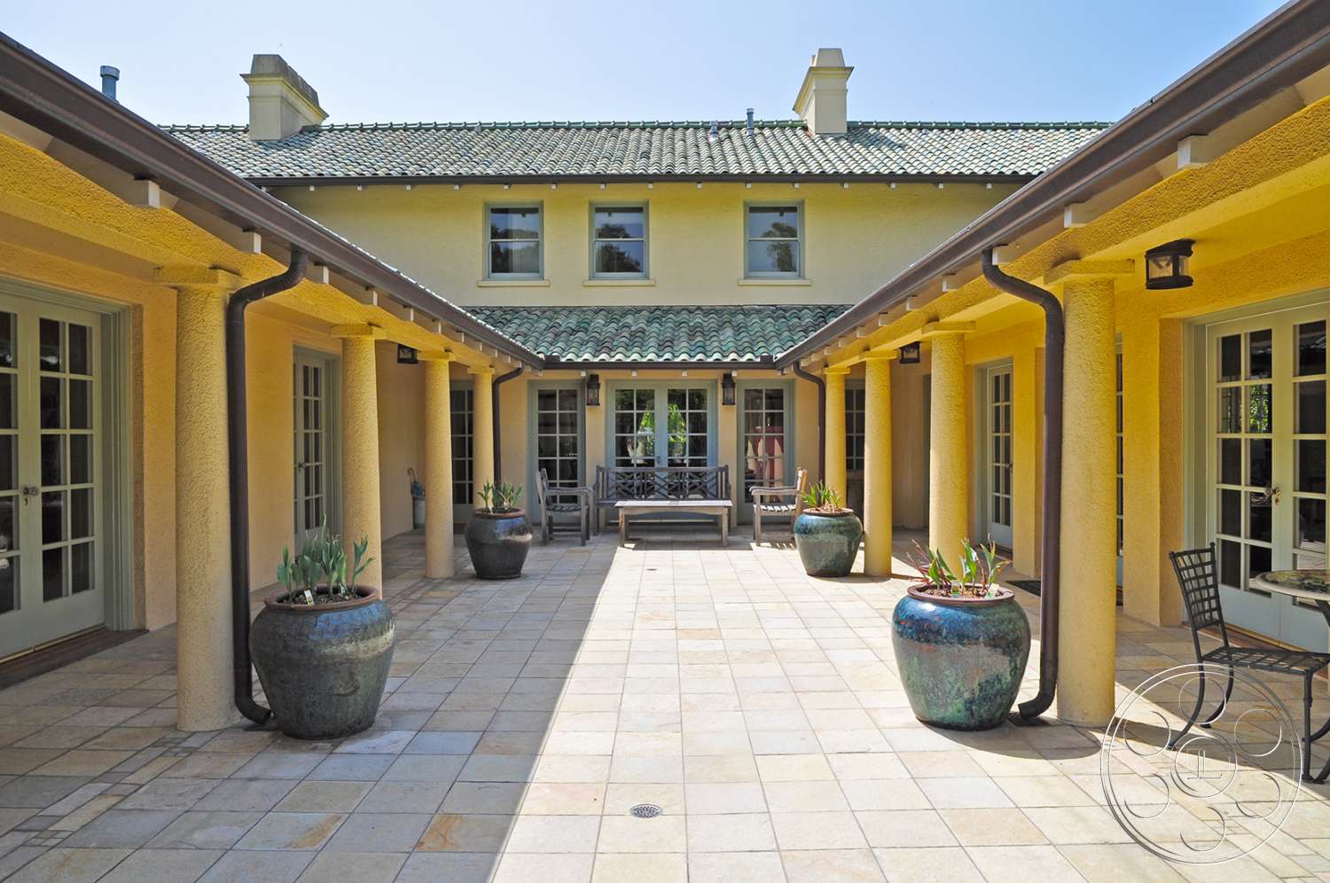French 11 - patio, porch, flagstone, house, villa, pergola