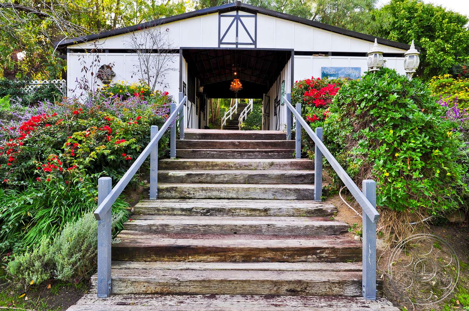 Garden 27 - porch, outdoors, handrail, banister, staircase, garden, arbour, railing