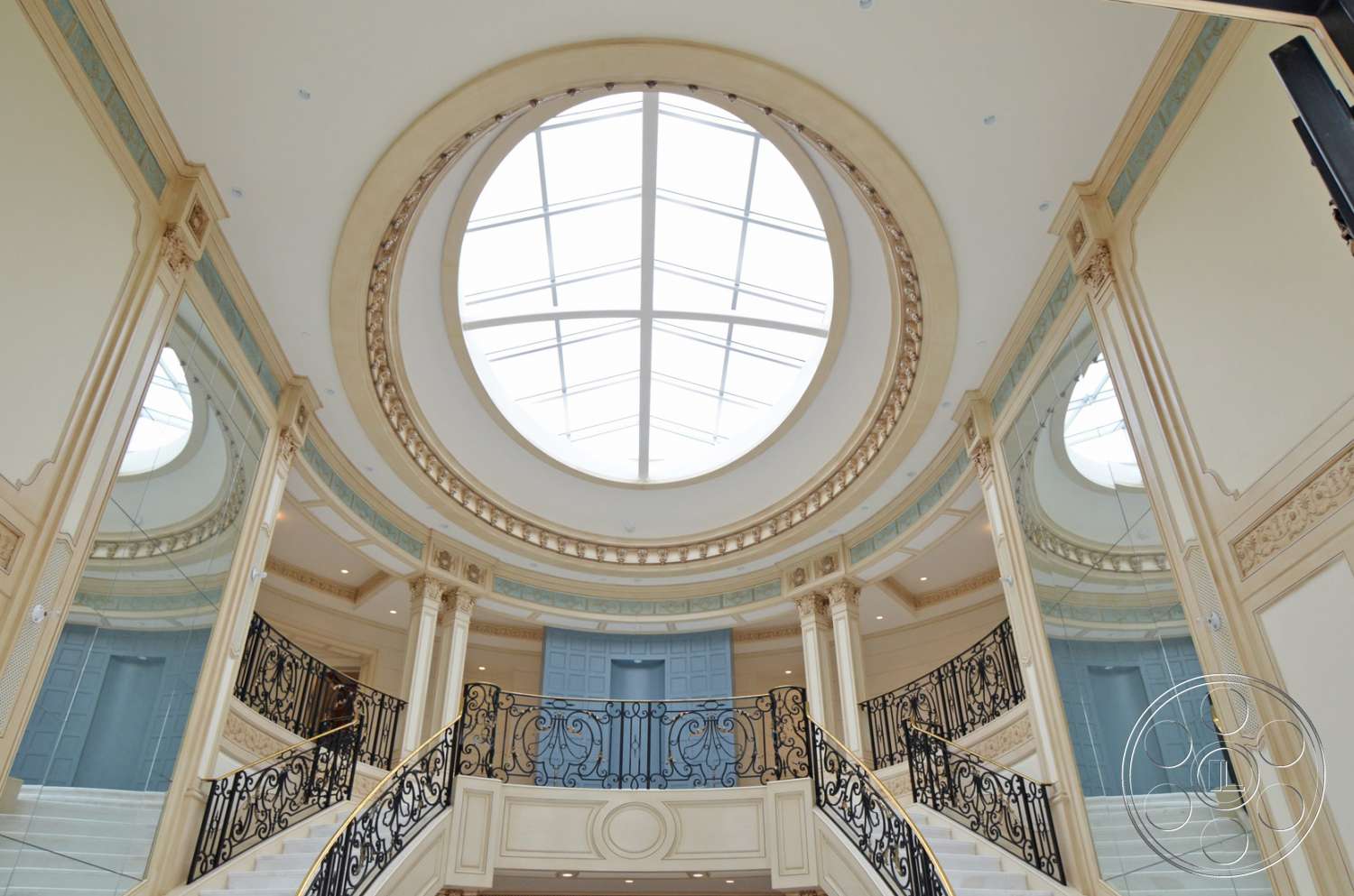 Tiffany Estate - window, handrail, banister, staircase