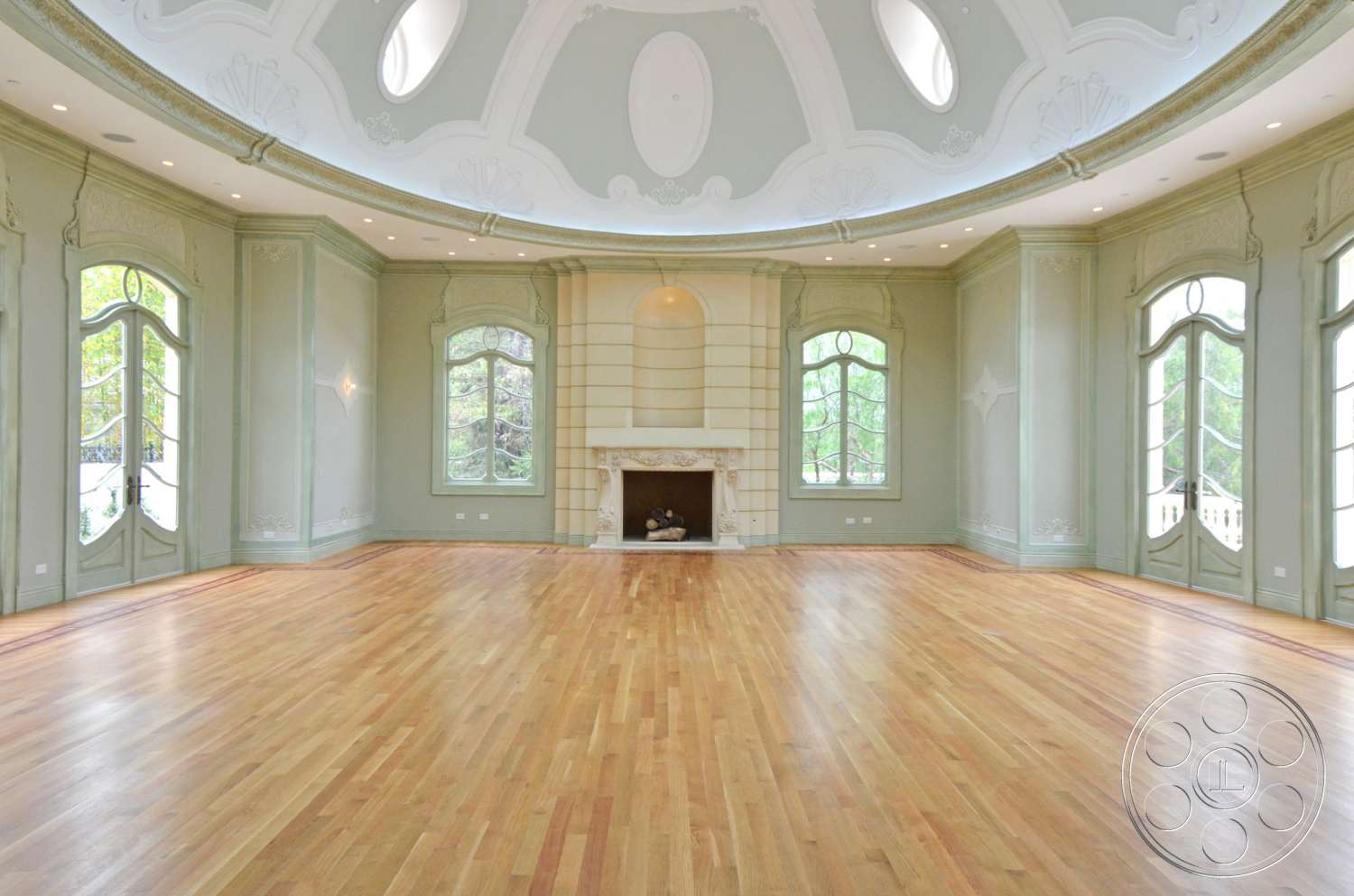 Tiffany Estate - indoors, wood, room, hardwood, ballroom, fireplace