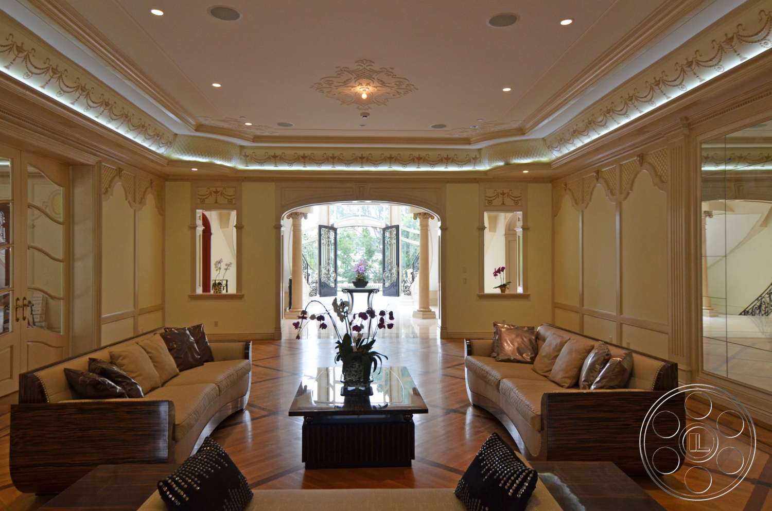 Tiffany Estate - indoors, wood, furniture, table, room, lobby, living room, couch, rug, waiting room, reception, hardwood