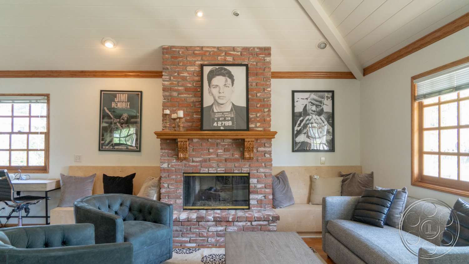 English 34 - indoors, furniture, room, living room, couch, chair, cushion, pillow, hearth, fireplace