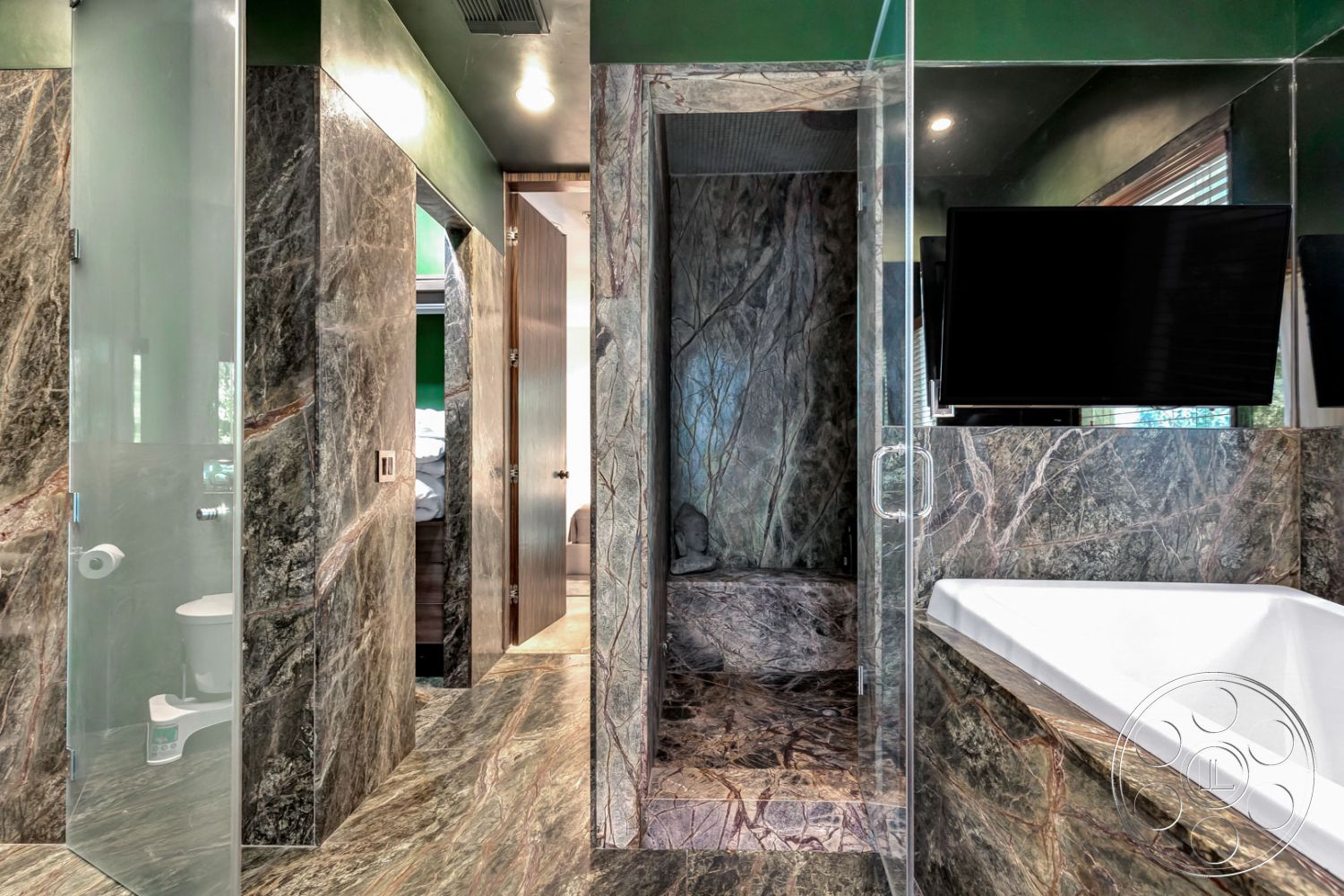 Miami 91 - bathroom, bathtub, shower, television, marble wall