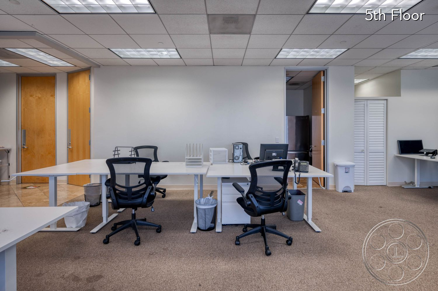 Office 110 - Indoors, Furniture, Chair, Office, table, desk, computer, office chair, light fixture, brown carpet, office supplies