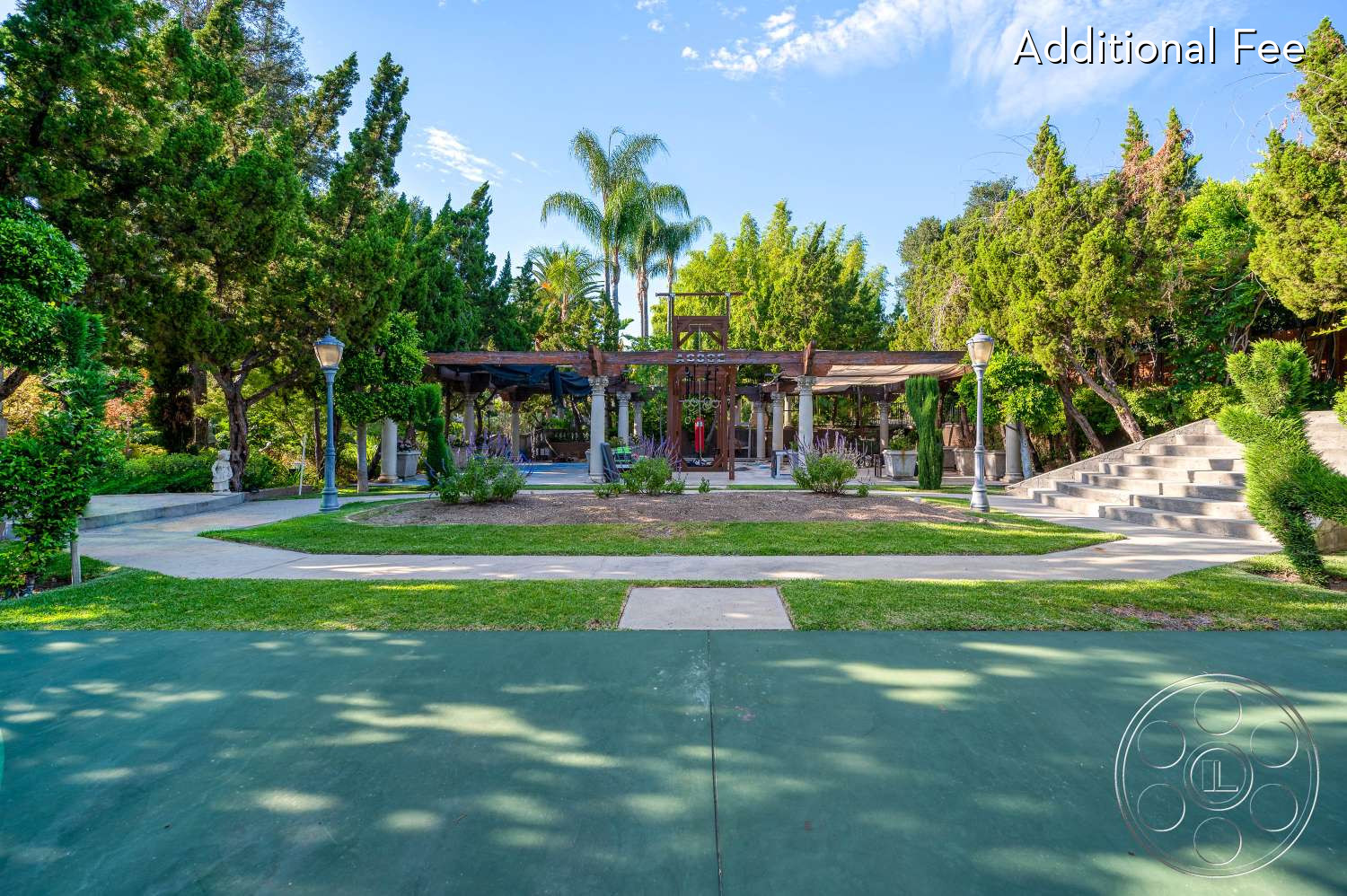 Pasadena Princess® - Outdoors, Arbour, Garden, topiary, path, palm tree, Trees, walkway, basketball court