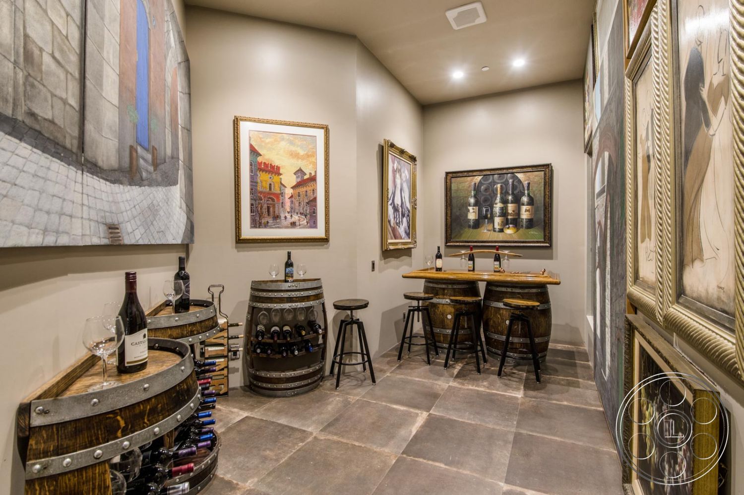 Mansion 126 - wine cellar, bar stool, painting, wine bottle, Stools, barrel