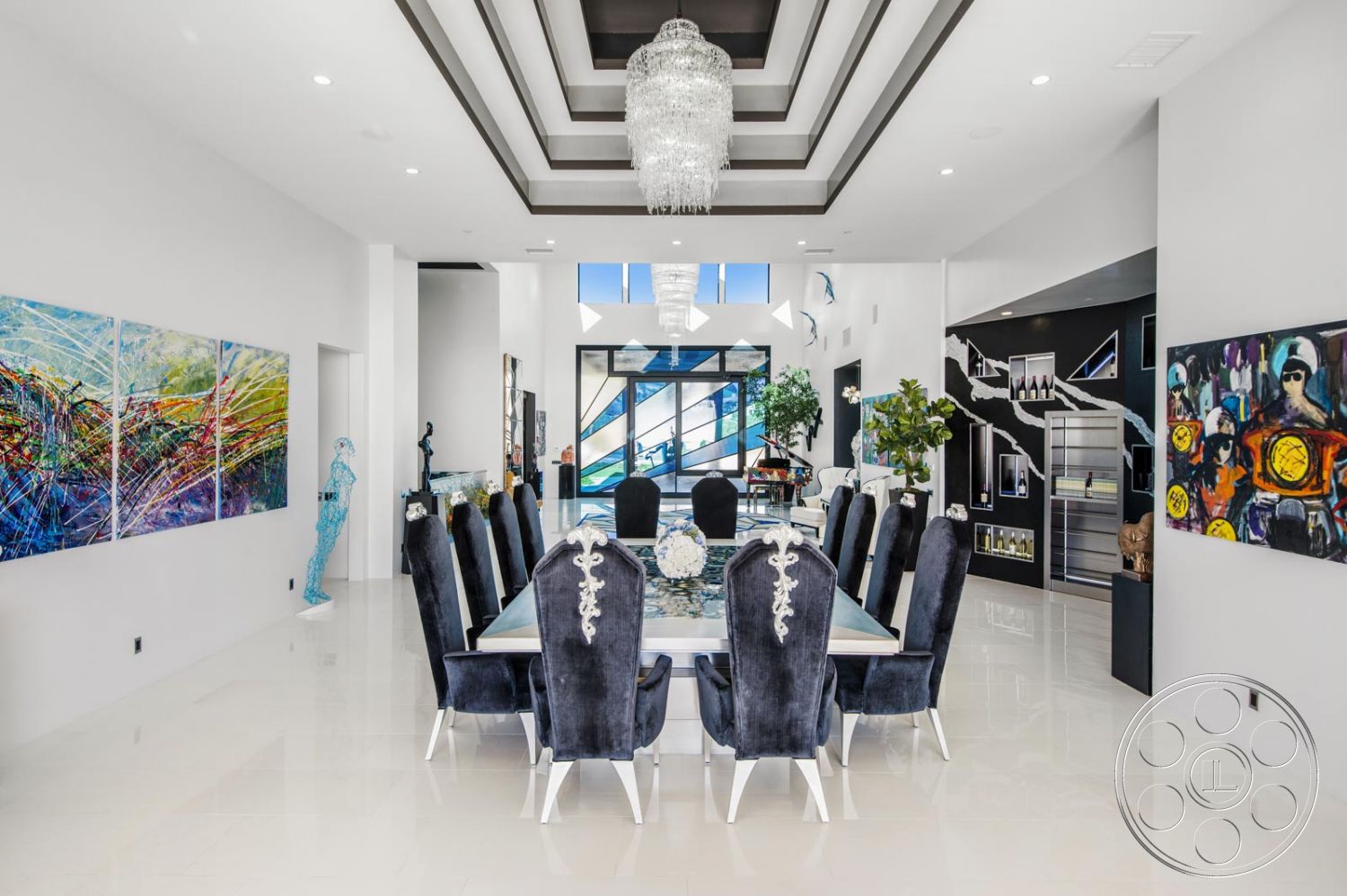 Mansion 126 - Indoors, Room, Furniture, Meeting Room, dining room, chandelier, dining table, Paintings