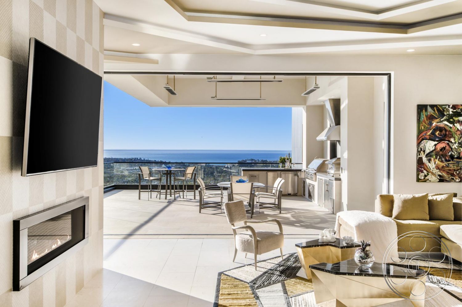 Mansion 126 - Indoors, living room, patio, Housing, Building, balcony, television, patio furniture, bedroom fireplace