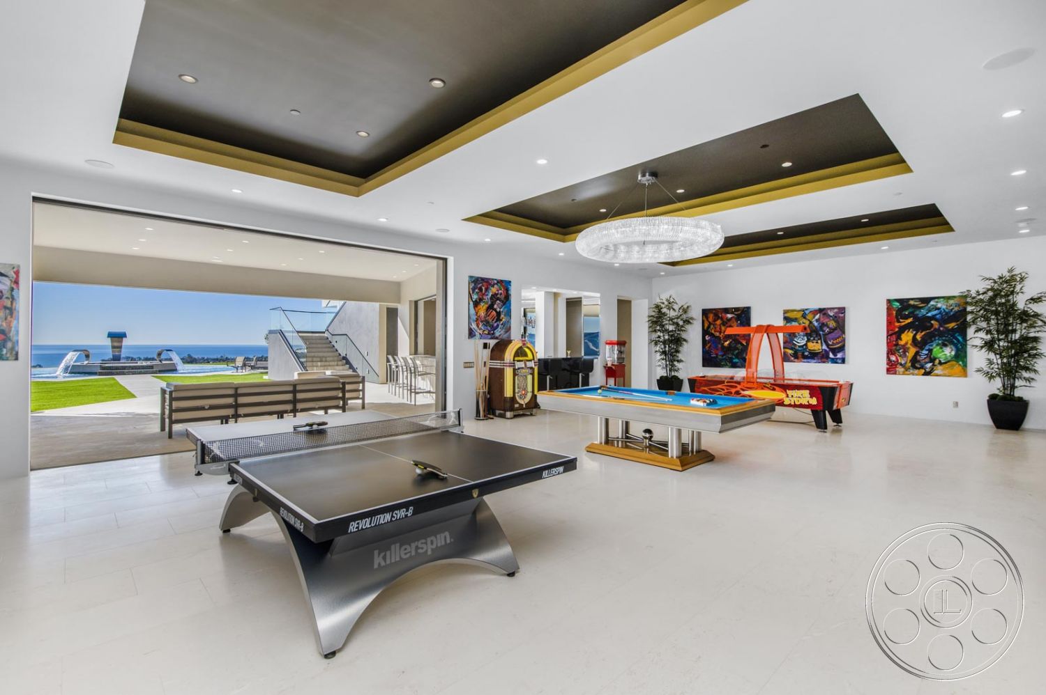 Mansion 126 - Indoors, Room, Furniture, Table, patio, pool table, painting, air hockey table, ping pong table, pool room, Table Tennis, game room, billboard