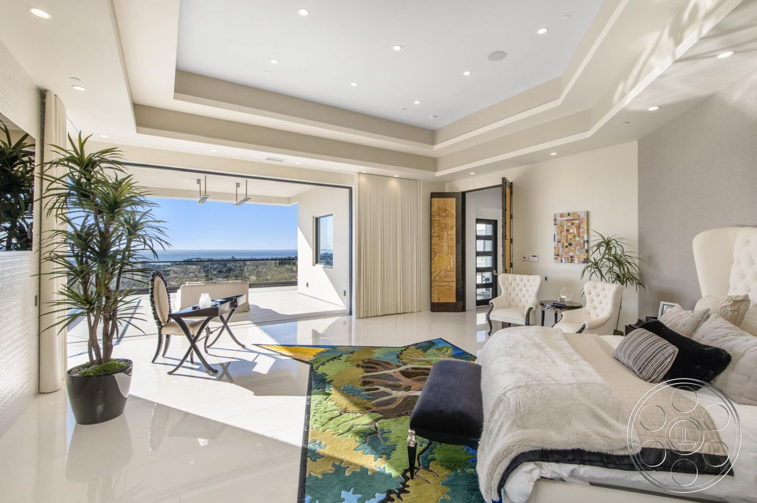 Mansion 126 - Indoors, Room, Furniture, Bedroom, Bed, rug, potted plant, chairs, bedroom balcony