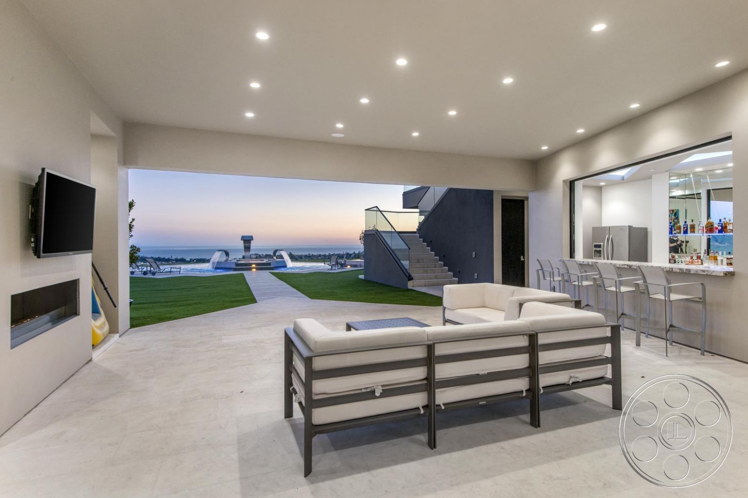 Mansion 126 - Indoors, Room, Furniture, fireplace, grass, bar, couch, slate, television, counter chairs