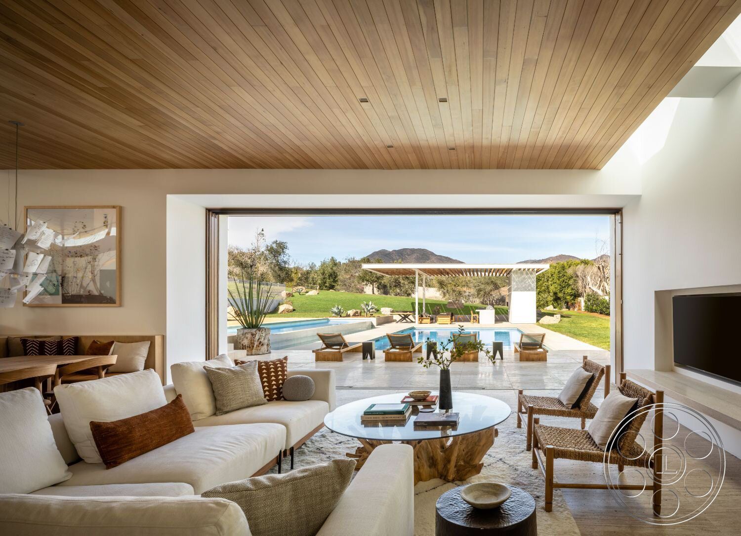 Modern 529 - Indoors, Room, Furniture, Living Room, Table, Home Decor, large sliding glass doors, round glass table, patio access