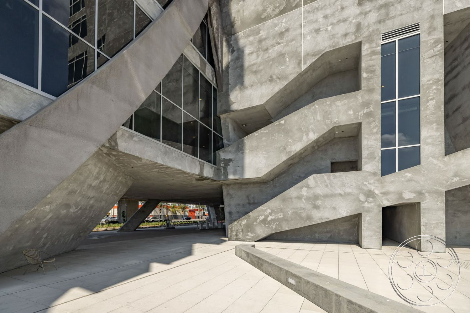 Concrete & Glass Building - Office Building, Outdoors, Path, Staircase, Handrail, Shelter, Road, Urban, City, Street