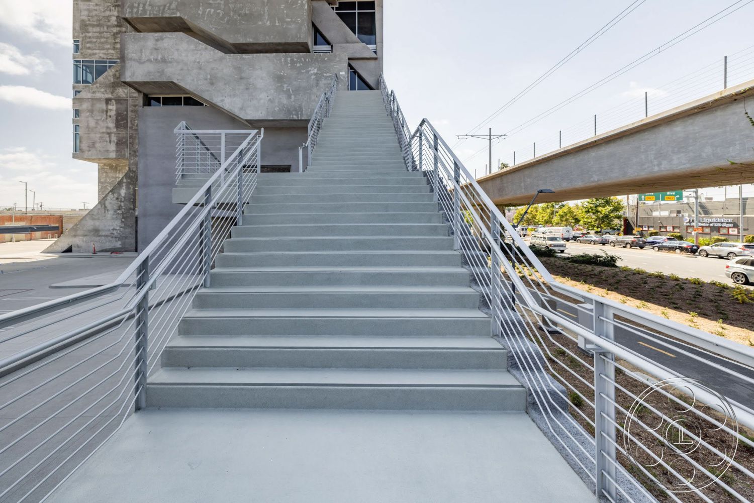 Concrete & Glass Building - Handrail, House, Staircase, Railing