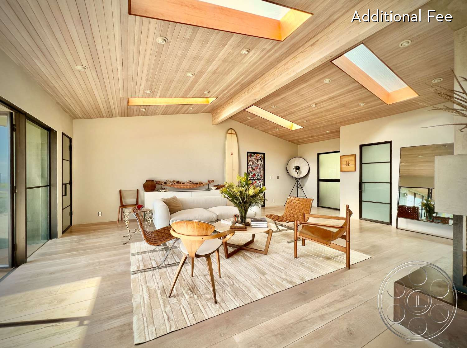 Zen Garden - living room, skylight, vaulted wood ceiling
