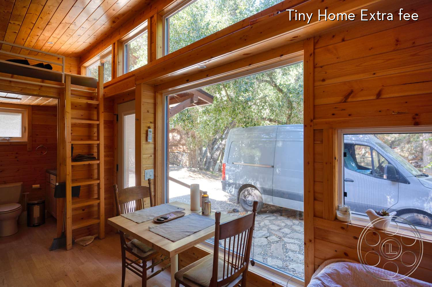 Topanga Log Cabin - Plywood, Living Room, Hardwood, Dining Table