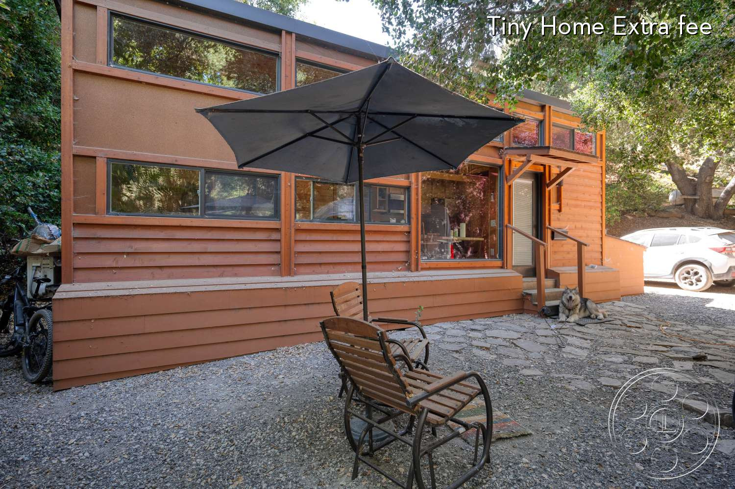 Topanga Log Cabin - Patio, Flagstone, Slate, Vehicle, Road, Walkway, Spoke