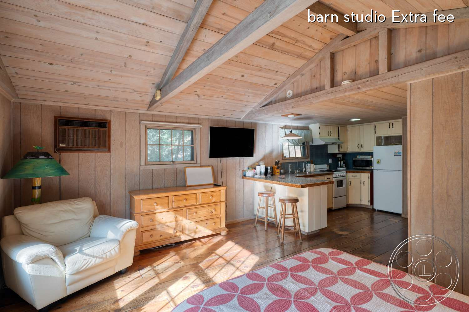 Topanga Log Cabin - Living Room, Hardwood, Stained Wood