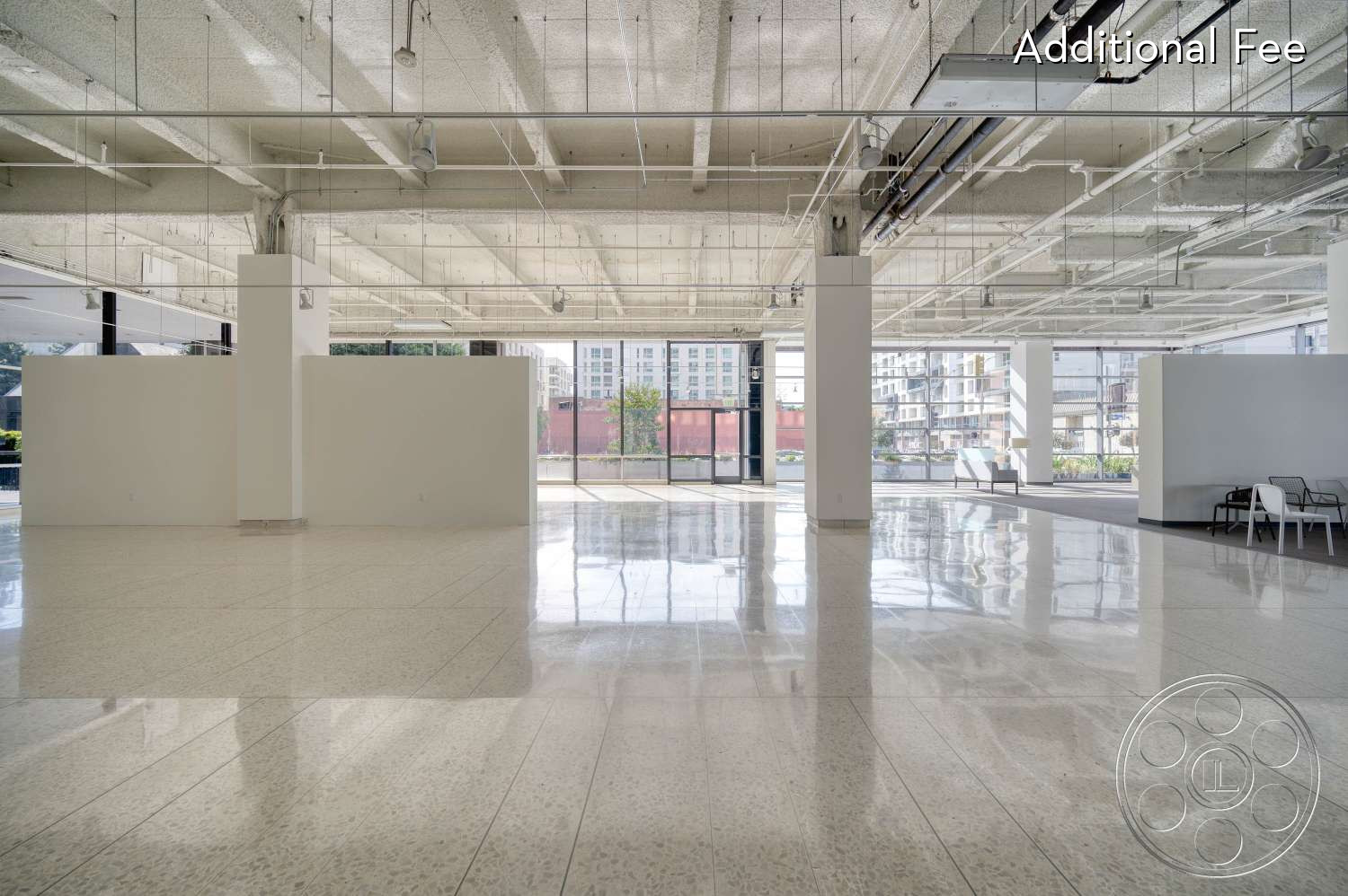 SKYstudio® - large windows, white walls, art gallery, open space, empty room, concrete ceiling, natural light, event space, minimalist decor, modern architecture, creative space, spacious, polished concrete floor, track lighting, industrial design, flexible layout