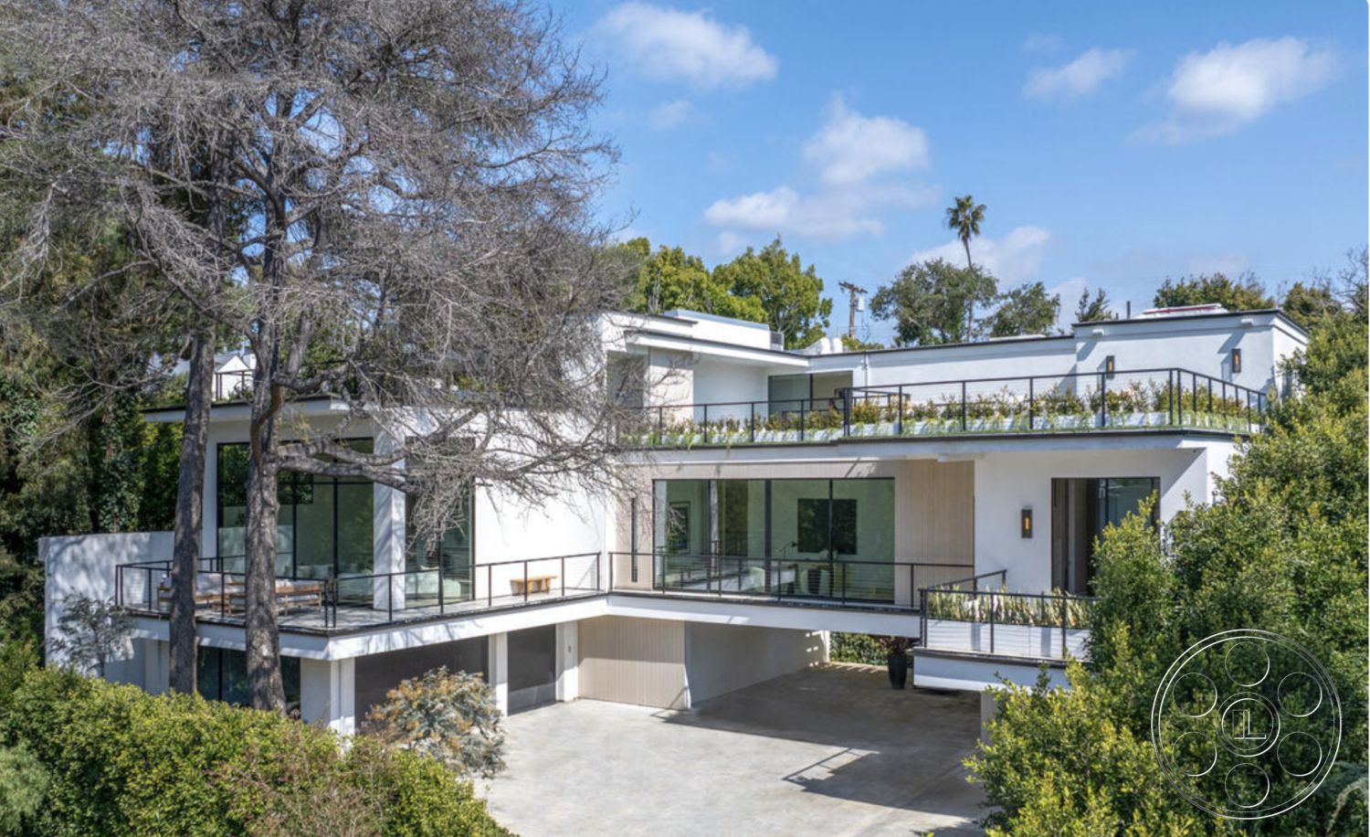 Modern 514 - exterior concrete patio floor, exterior stucco walls, interior wood beam ceiling, exterior flat roof design, exterior landscaped garden setting, interior open-concept living area, exterior contemporary design elements, interior natural light emphasis, exterior urban hillside location, interior minimalist architectural style, interior expansive floor-to-ceiling windows, exterior glass railing balcony, interior hidden lighting fixtures, exterior multiple levels, interior modern design aesthetics