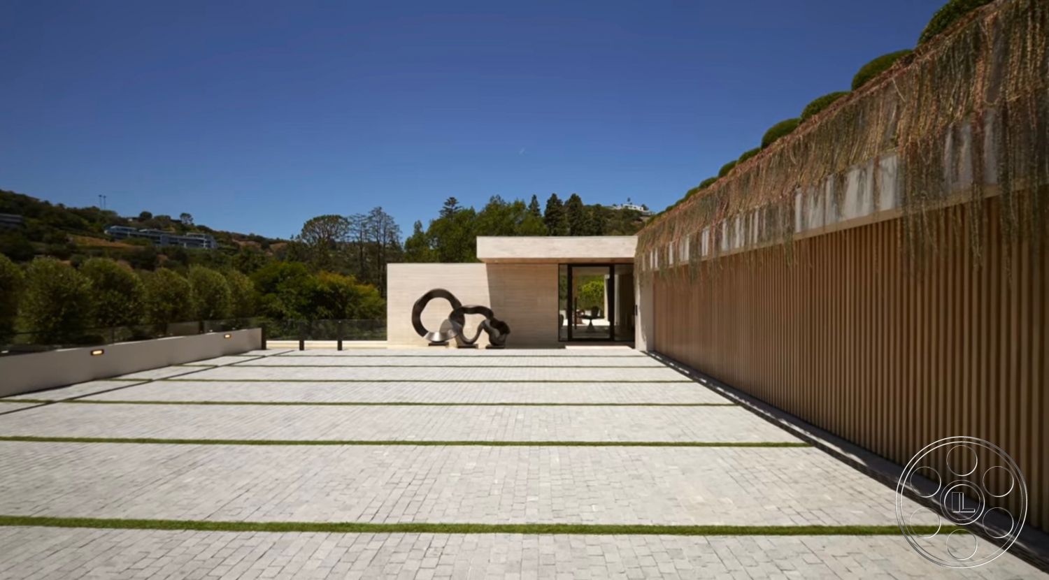 Chalon Estate - exterior, concrete walls, minimalist architecture, rectangular layout, succulent landscaping, flat roof design, paved stone driveway, horizontal wood slat siding, large glass entrance