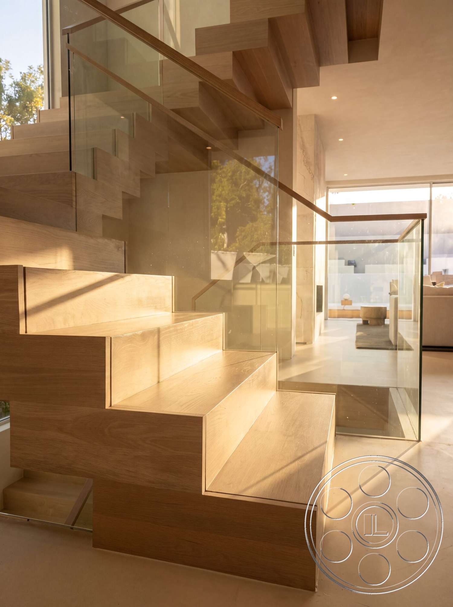 Modern 535 - natural light, minimalist aesthetic, glass railing, floor-to-ceiling windows, laminate flooring, modern staircase, wood stair treads, wood stair risers, open plan design