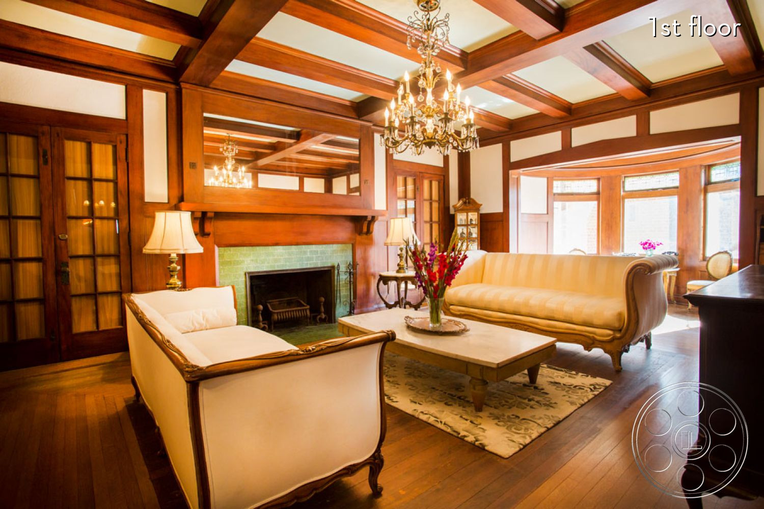 The Rosenheim Mansion - indoors, furniture, room, table, fireplace, wood, living room, hardwood, couch, hearth