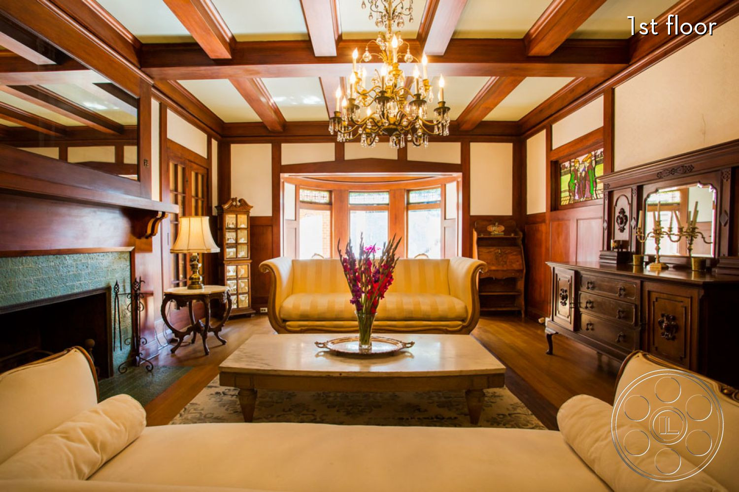 The Rosenheim Mansion - indoors, furniture, room, wood, lamp, living room, couch, chandelier