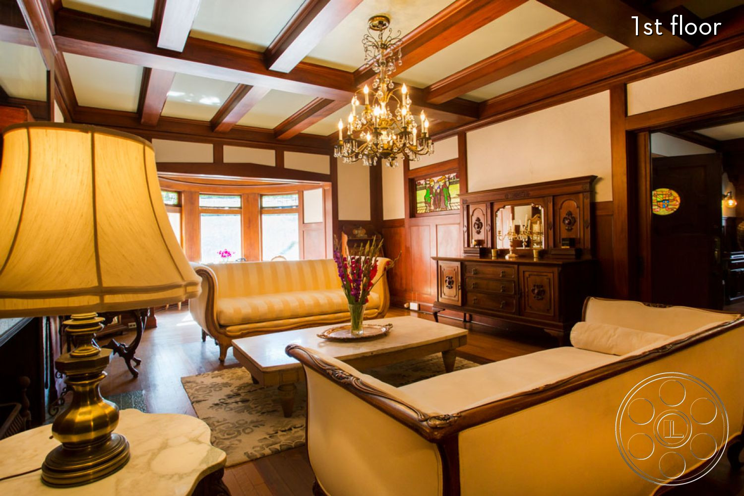 The Rosenheim Mansion - indoors, furniture, room, wood, lamp, living room, hardwood, couch, lighting