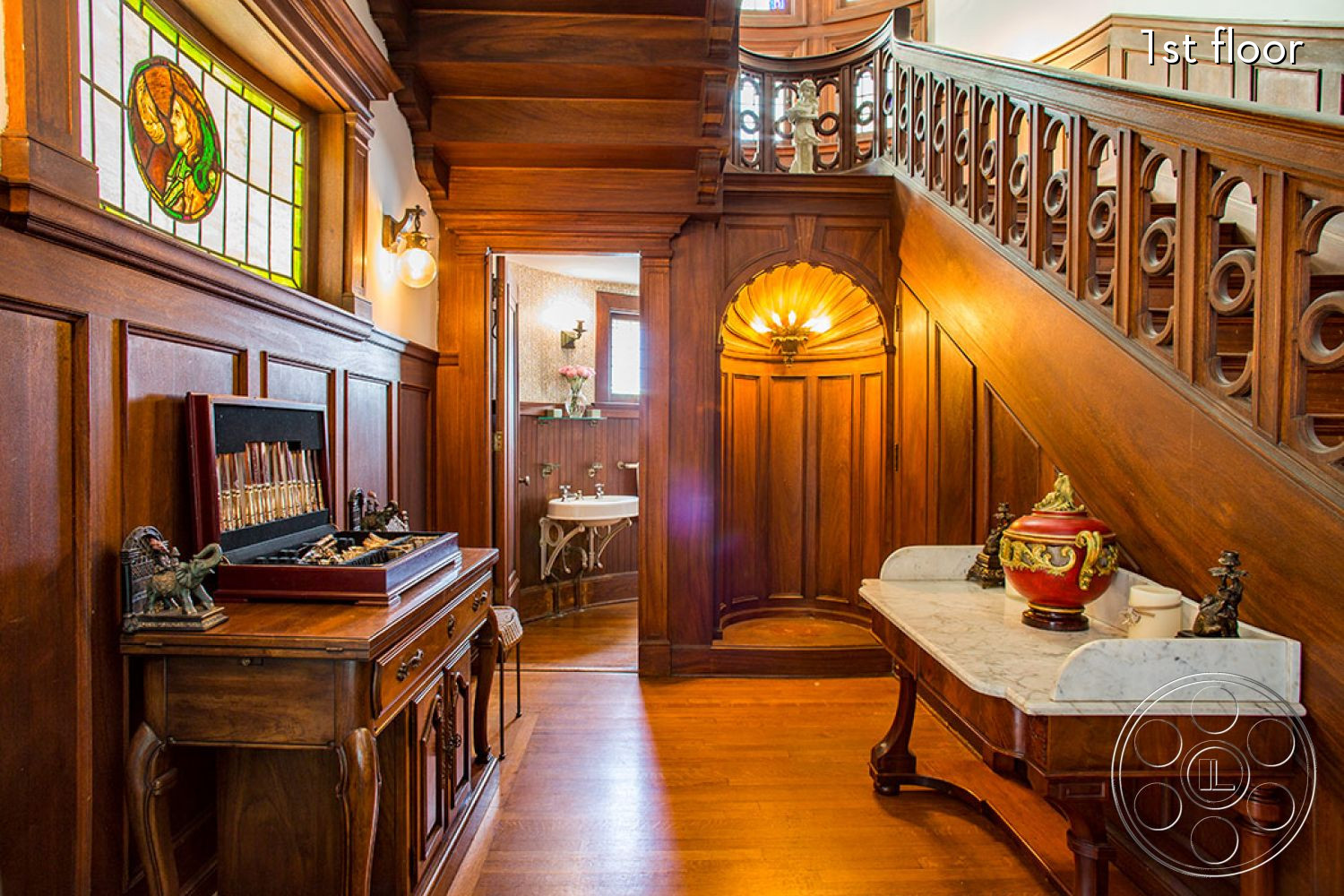 The Rosenheim Mansion - indoors, wood, plywood, handrail, banister, hardwood