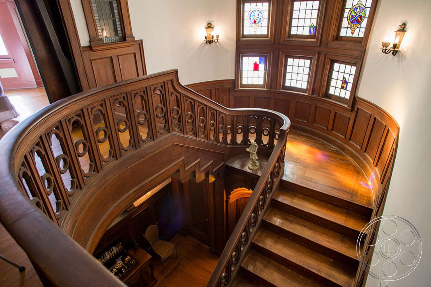 The Rosenheim Mansion - wood, hardwood, handrail, banister, staircase