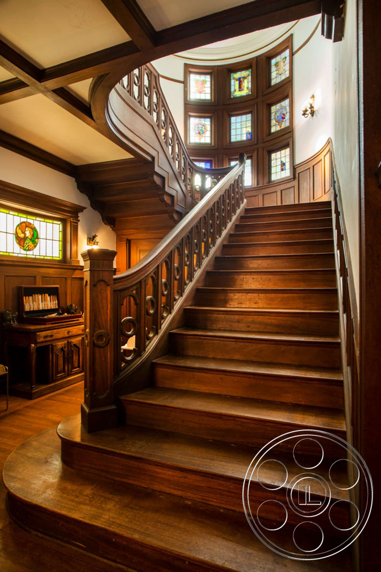 The Rosenheim Mansion - indoors, wood, hardwood, handrail, banister, staircase