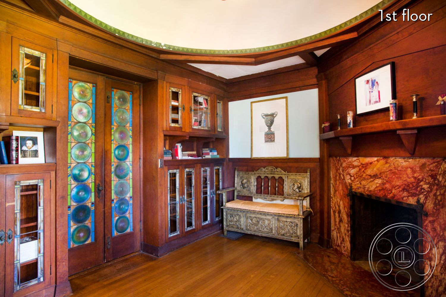 The Rosenheim Mansion - indoors, fireplace, wood, hardwood
