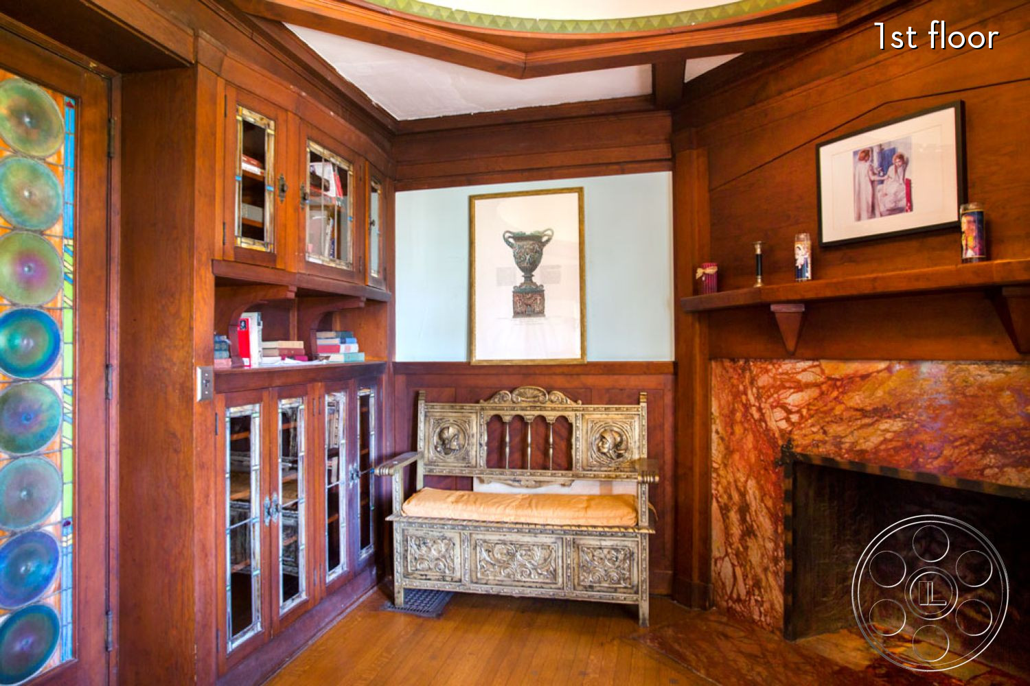 The Rosenheim Mansion - indoors, furniture, bed, fireplace, wood, hardwood, hearth