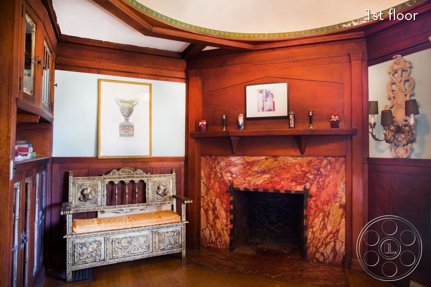 The Rosenheim Mansion - indoors, room, fireplace, wood, living room, hardwood, hearth