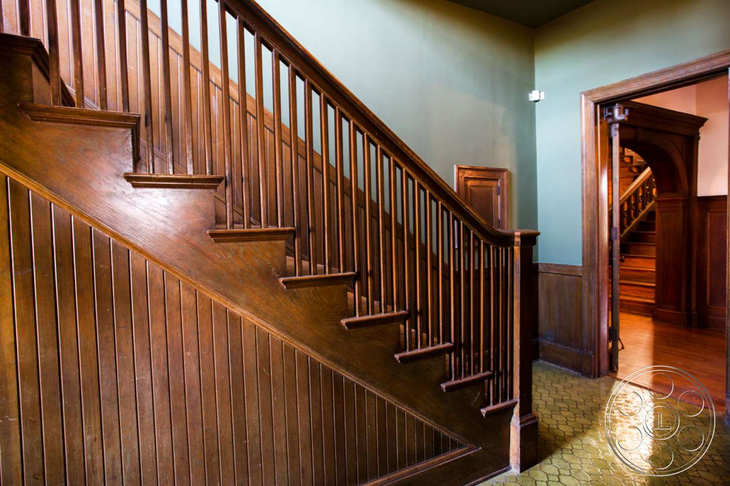 The Rosenheim Mansion - wood, hardwood, handrail, banister, staircase
