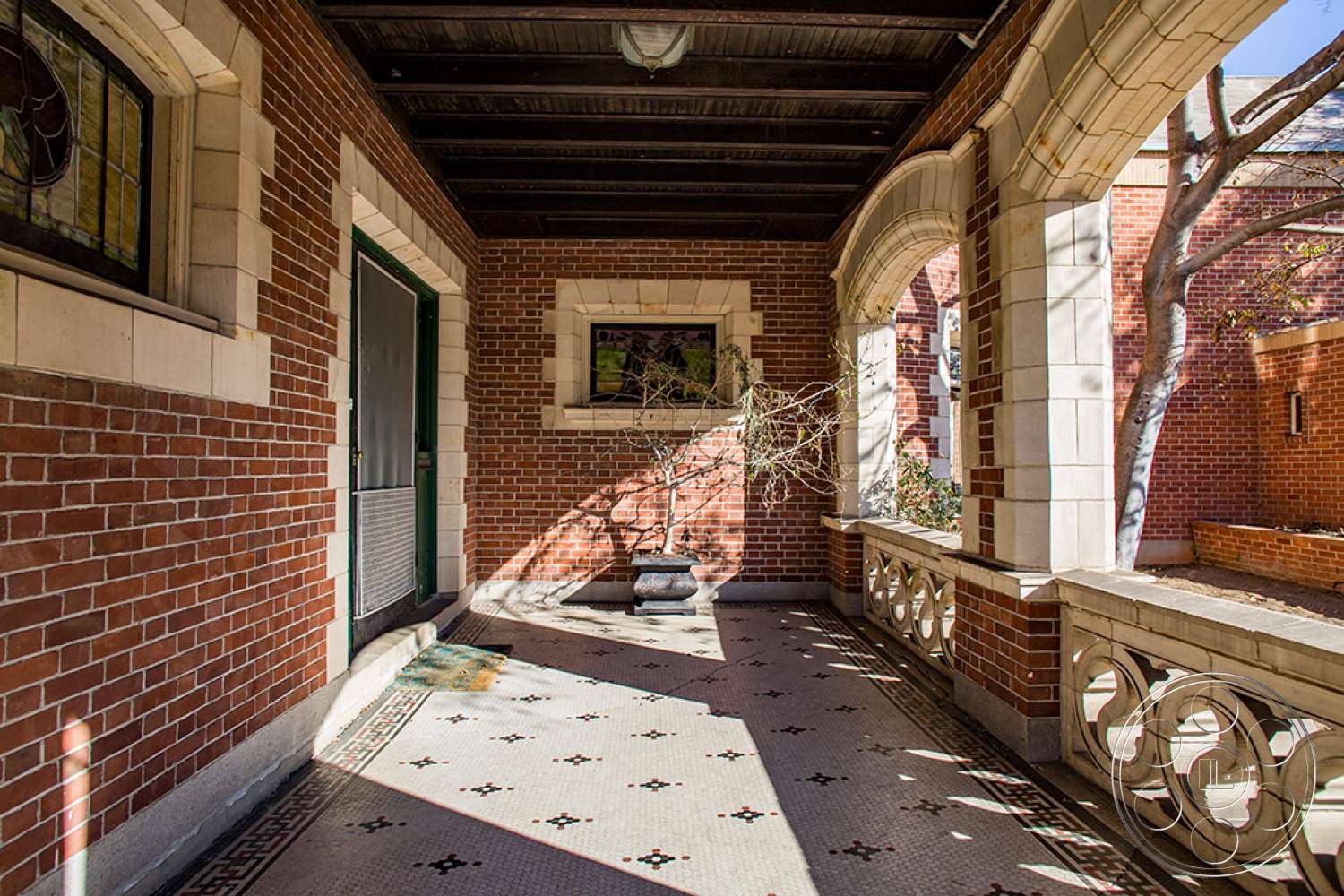 The Rosenheim Mansion - corridor, porch, flagstone, handrail, banister