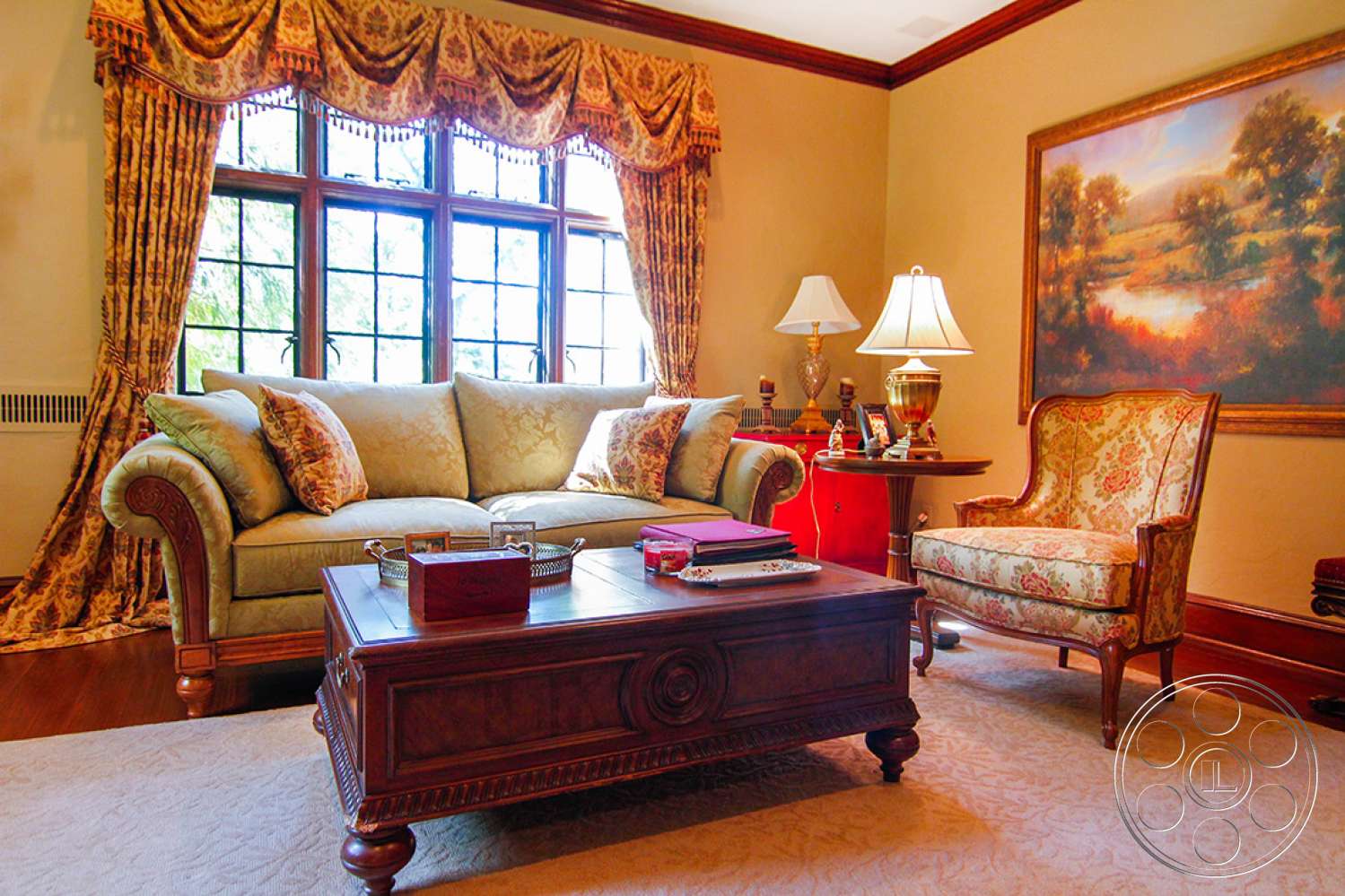 New York 15 - indoors, furniture, table, room, living room, couch, coffee table, chair, table lamp, lamp, book
