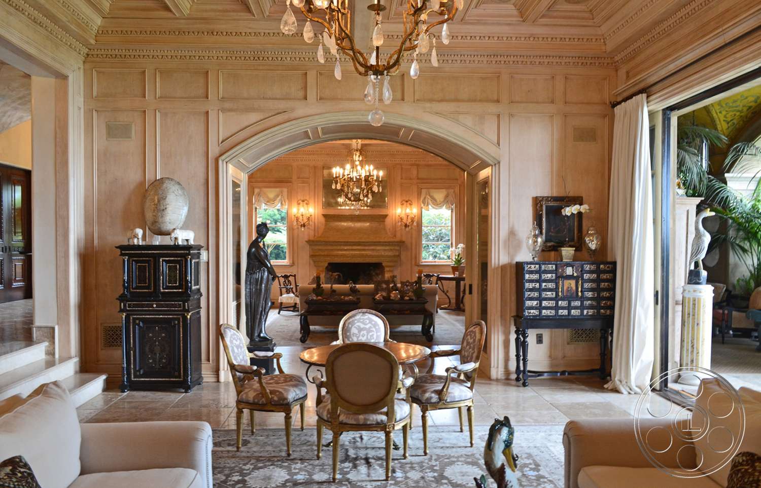 Mansion 16 - indoors, wood, furniture, room, lobby, living room, couch, chair, dining room, lamp, chandelier