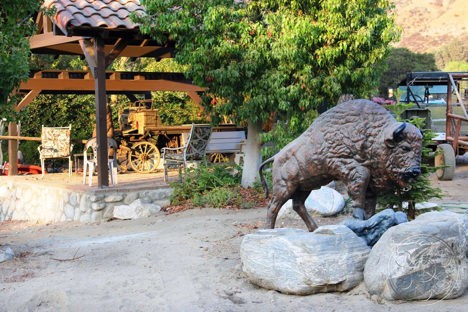 Ranch 6 - animal, patio, porch, outdoors, flagstone, pergola, garden, arbour, mammal, wildlife, lion